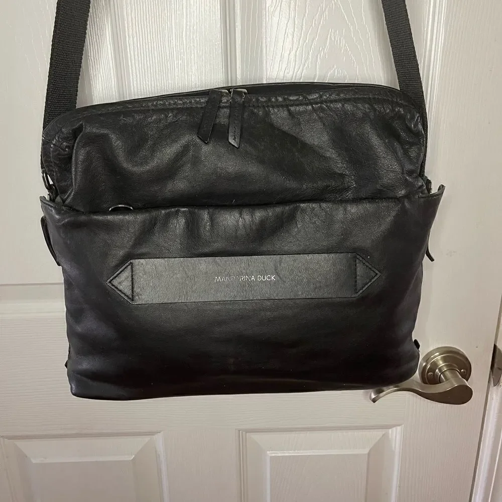 Mandarina Duck Soft Leather Black laptop,Computer office shoulder bag